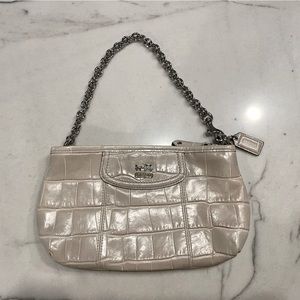 Coach crocodile clutch/shoulder purse/wristlet with silver chain.